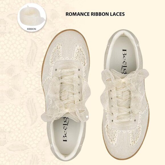 Casual Sneakers for Women with Lace Detail Ribbon Leather Upper Memory Foam - Picture 3 of 6